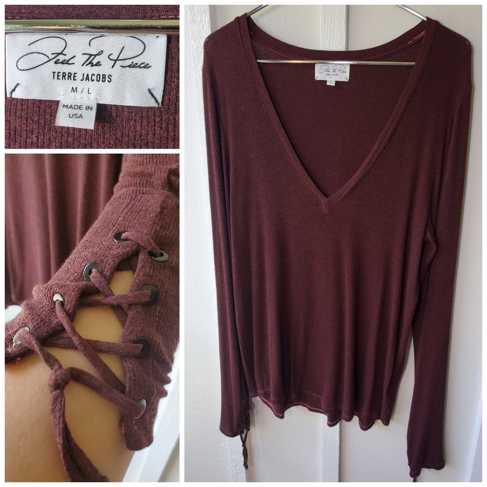 Feel The Piece Terre Jacobs V-neck Long-sleeved Lace Up Sleeves Sleeve Accent
